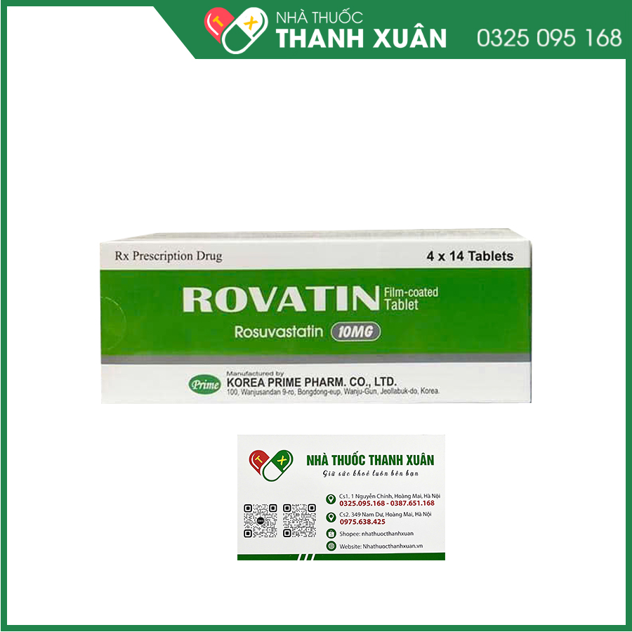 Rovatin 10 thuốc điều trị giảm và phòng ngừa mỡ máu, hàm lượng cholesterol máu cao, phòng ngừa bệnh tim mạch nguyên phát